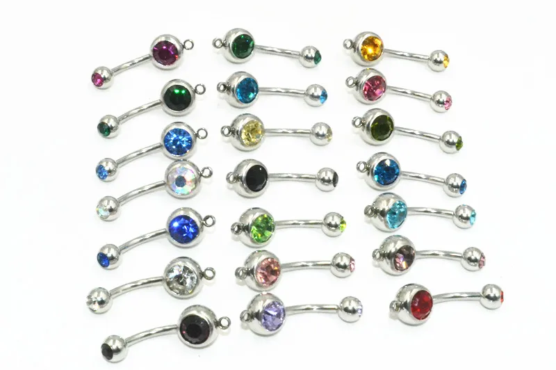 

100pcs Body Jewelry -Double Gems Navel Belly Rings with one hook for DIY Pendants