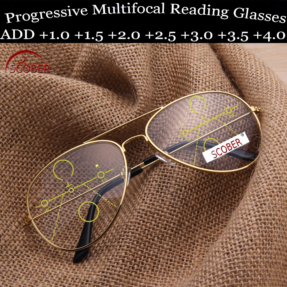 = Scober Progressive Multifocal Reading Glasses Europe America Trend Retro Pilots Eyeframe See Near And Far Top 0 Add +1 To +4