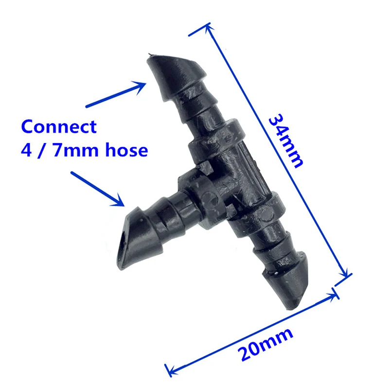 Upgrade T Barbed for 4/7 mm Tube 3-way Hose Splitters for Garden Drip Irrigation Hose Connector 1/4 Inch Hose 50 Pcs