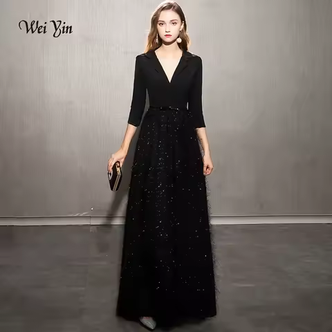 Black Evening Dresses Elegant Lace Evening Gowns Long Formal Evening Dress Styles Women Prom Party Dresses WY1248 Customized