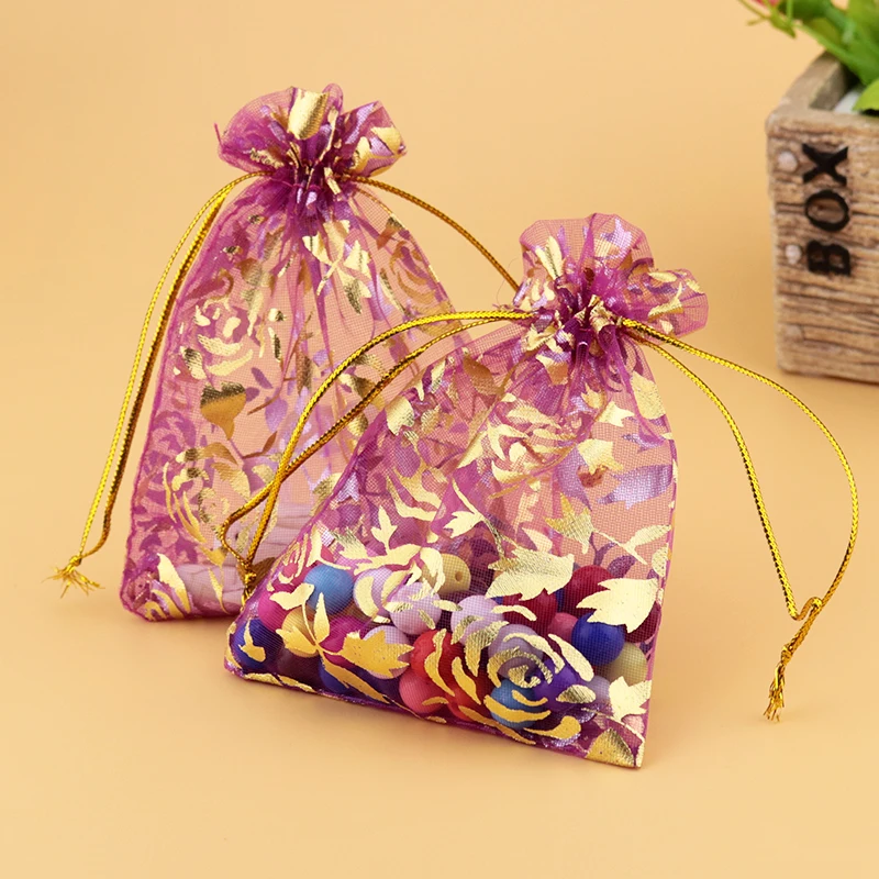 

200pcs/lot Hot Pink Organza Bag 9x12cm Small Wedding Decoration Candy Jewelry Packaging Bags Pouches Nice Drawstring Gift Bag