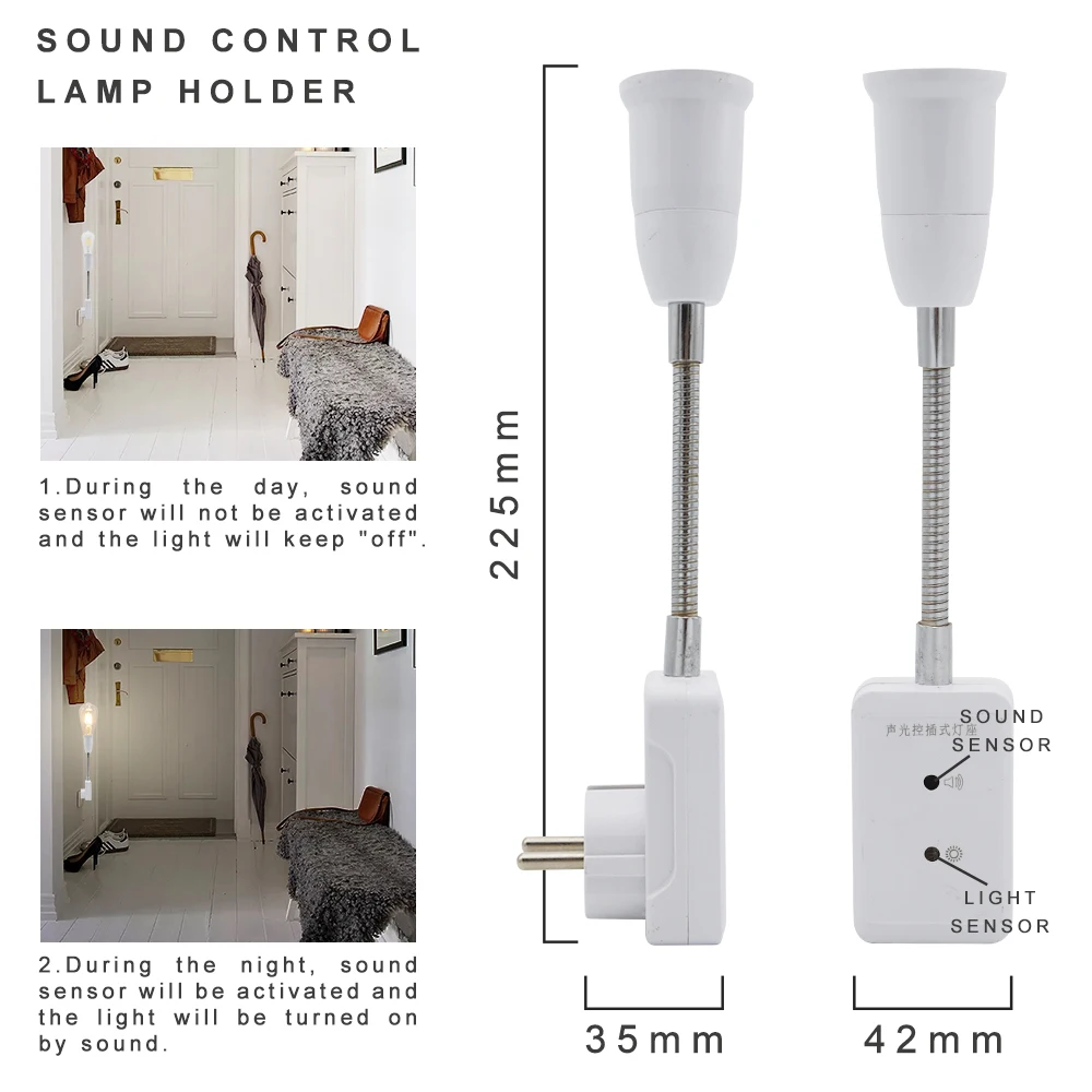 220V Dimmable Timing Remote Control Lamp Base Flexible E7 Light Socket Cap EU Plug Sound And Light Control Switch Lamp Holder