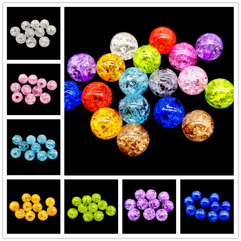 10pcs 12mm Round Crackle Beads Loose Spacer Acrylic  For Jewelry Making Necklaces Bracelets DIY