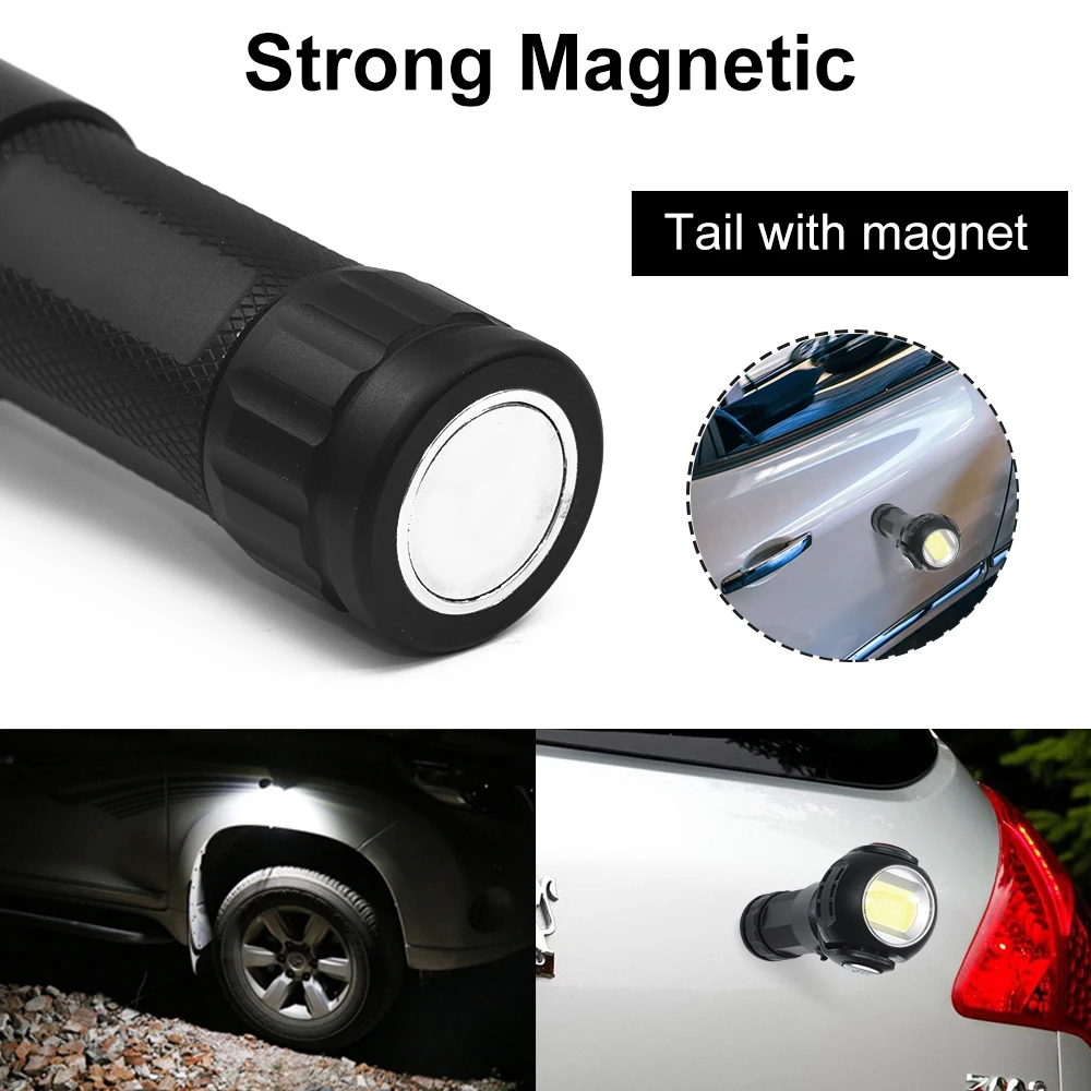 Anjoet Flashlight 360 Degree T6+COB Waterproof Magnet Mini Lighting LED Torch Outdoor use 18650 or 26650 battery + USB Cable