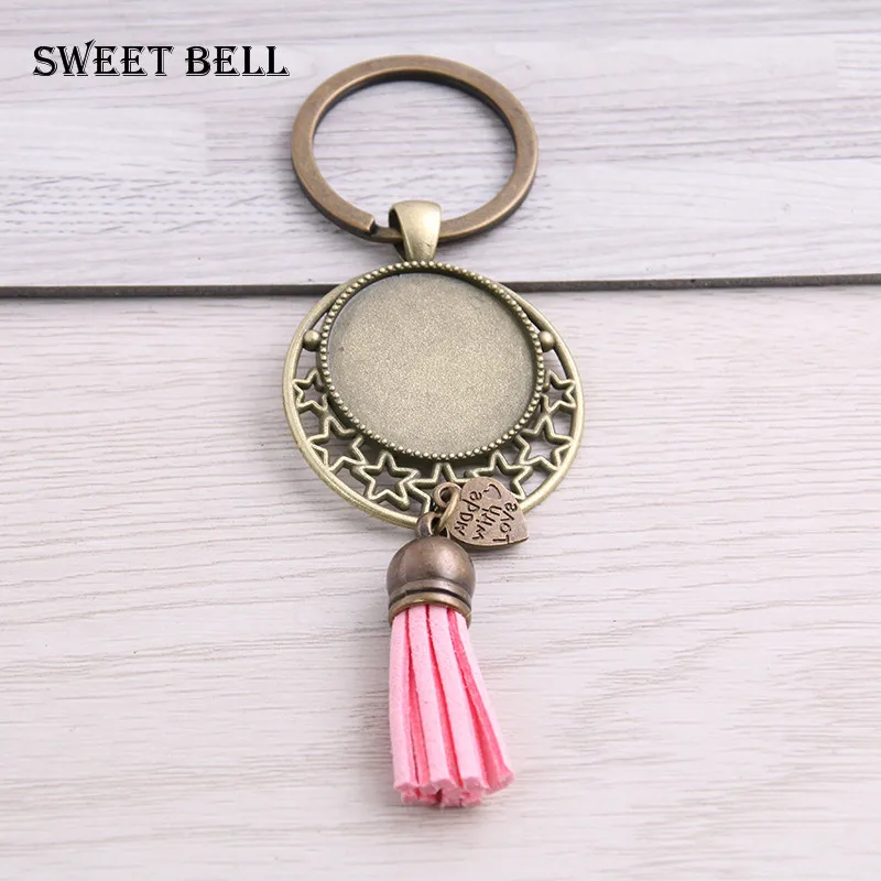 SWEET BELL 5pcs 9 colori nappe in metallo portachiavi catena fillegree star Fit round 25mm Cabochon Logo ciondolo gioielli fai da te D6455