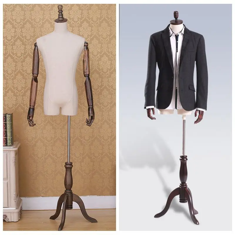 

Top Quality Model Male Half Body Mannequin Dressmaker Male Half Body Mannequins for Garment With Wooden Arms