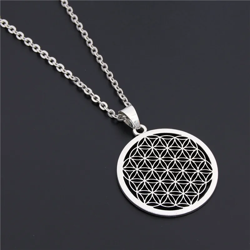 1PC Flower of Life Buddhist Necklace Long Chain Seed of Life Sacred Geometry Jewelry Fleur De Vie Yoga Namaste Necklace