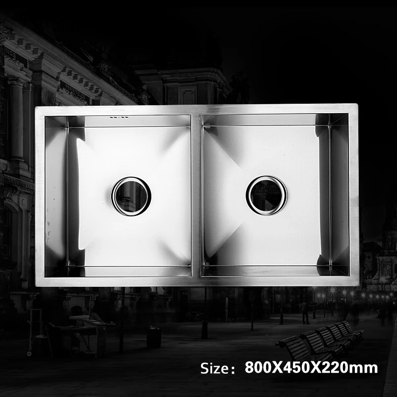 (80*45*22cm) 304 Stainless Steel Undermount Kitchen Sink Double Bowl Brushed Drainer pias cozinha  coisas para casa e cozinhas