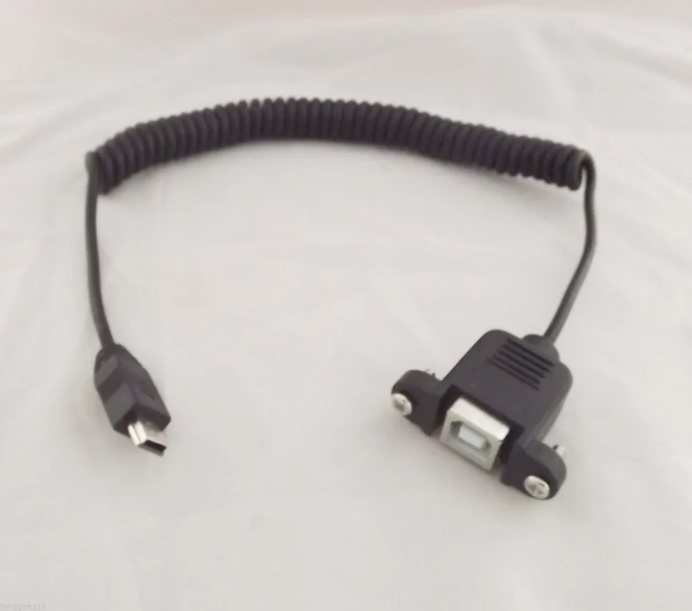 

1pc USB 2.0 B Female Panel Mount To Mini USB 5 Pin Male Coiled Spiral Adapter Cable 1.5m