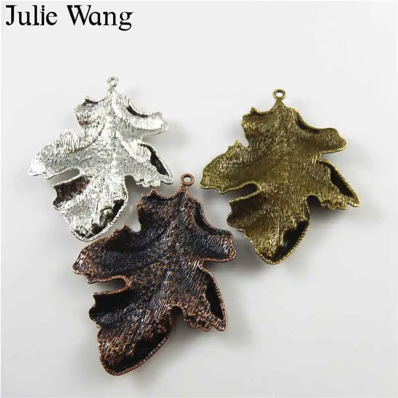 Julie Wang 3PCS Alloy 3 Antique Colors Big Leaves Charms Necklace Pendant Suspension Jewelry Making Findings DIY Accessories