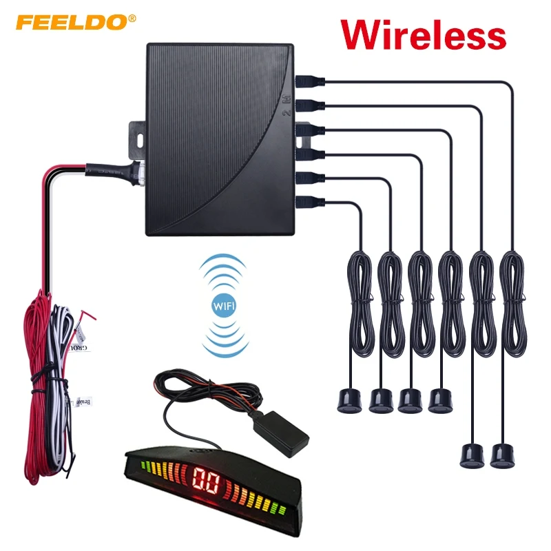 

FEELDO 1Set 6 Sensors Car Wireless Parking Sensor 2 Front 4 Rear Backup Radar 10-Color #FD-2067