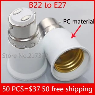 50pcs B22 to e27 adapter High quality PC material fireproof material socket adapter