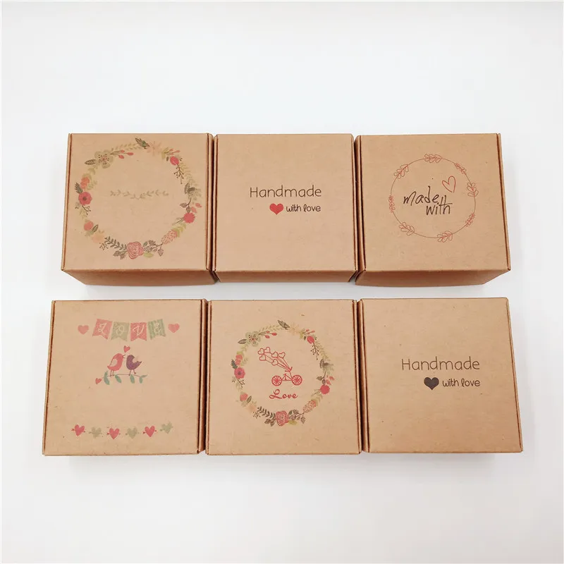 20Pcs 2019 New Paper Jewelry Boxes DIY Handmade With Love Cardboard Gift/Candy Boxes Handmade Soap Paper Packaging Box