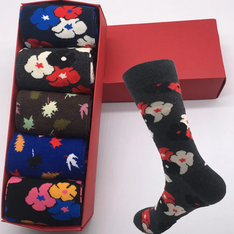 

2020 Limited Time Offer 5 Pairs High Quality Men's Socks Long Fashion Casual Cotton Flower No Gift Box