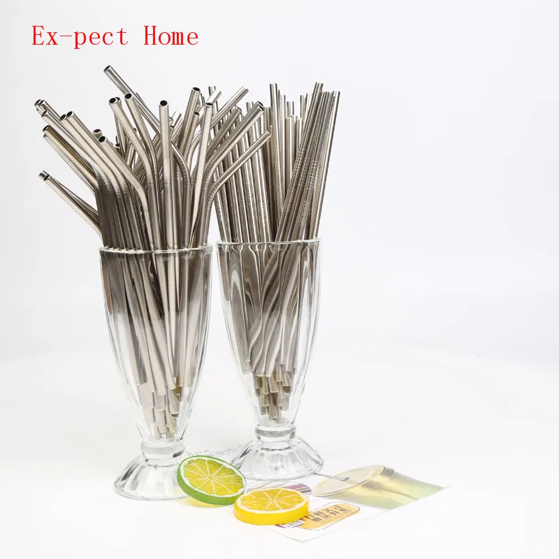 

Straws Batch 200pcs/lot Metal Straw Reusable Wholesale Stainless Steel Drinking Tubes 215mm*6mm Straight Bent Straws For Drink