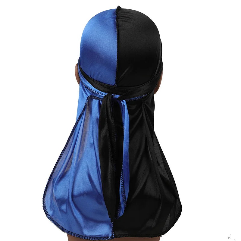 New Patchwork Men\'s Durags Hip Hop Bandana Pirate Cap Du Doo Rag Silky Durag Headbands Headwear Long Tail Women Hair Accessories