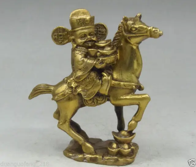 

Elaborate Chinese Collectible hand-made brass Fortuna equestrian send money statue