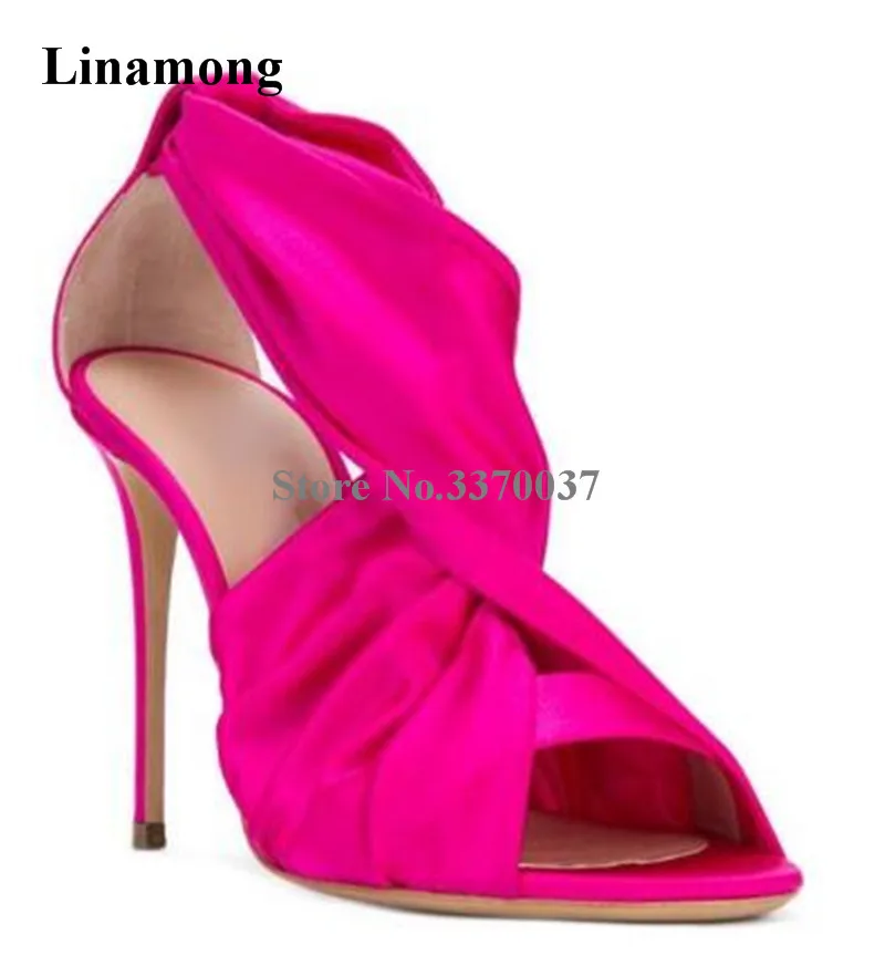 

Women Newest Peep Toe Suede Leather Knotted Stiletto Heel Sandals Rose Red Blue Cut-out Elastic High Heel Sandals Dress Heels