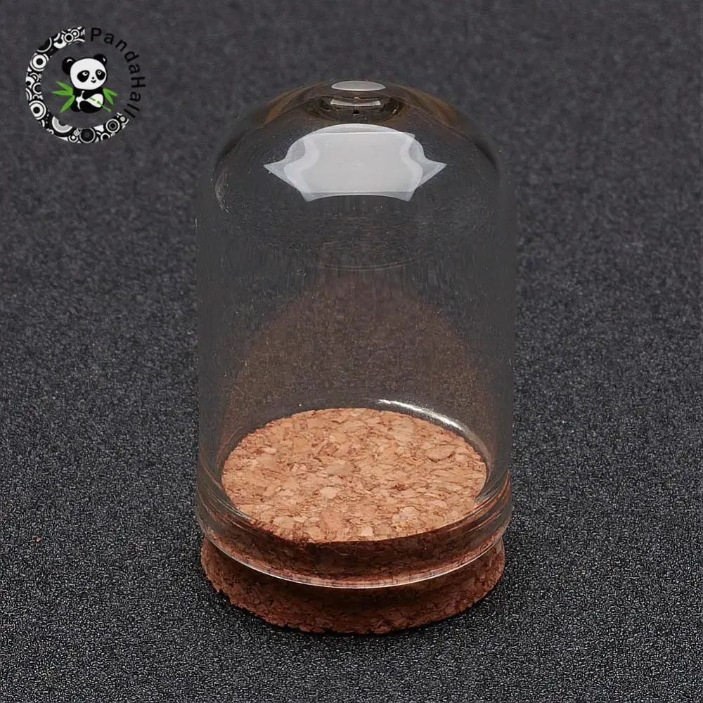 100pcs Clear Bell Shape Transparnet Glass Column Bottles with Tampions for Jewelry Packaging, Decoration Jars, 36.5x22mm