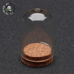 100pcs Clear Bell Shape Transparnet Glass Column Bottles with Tampions for Jewelry Packaging, Decoration Jars, 36.5x22mm