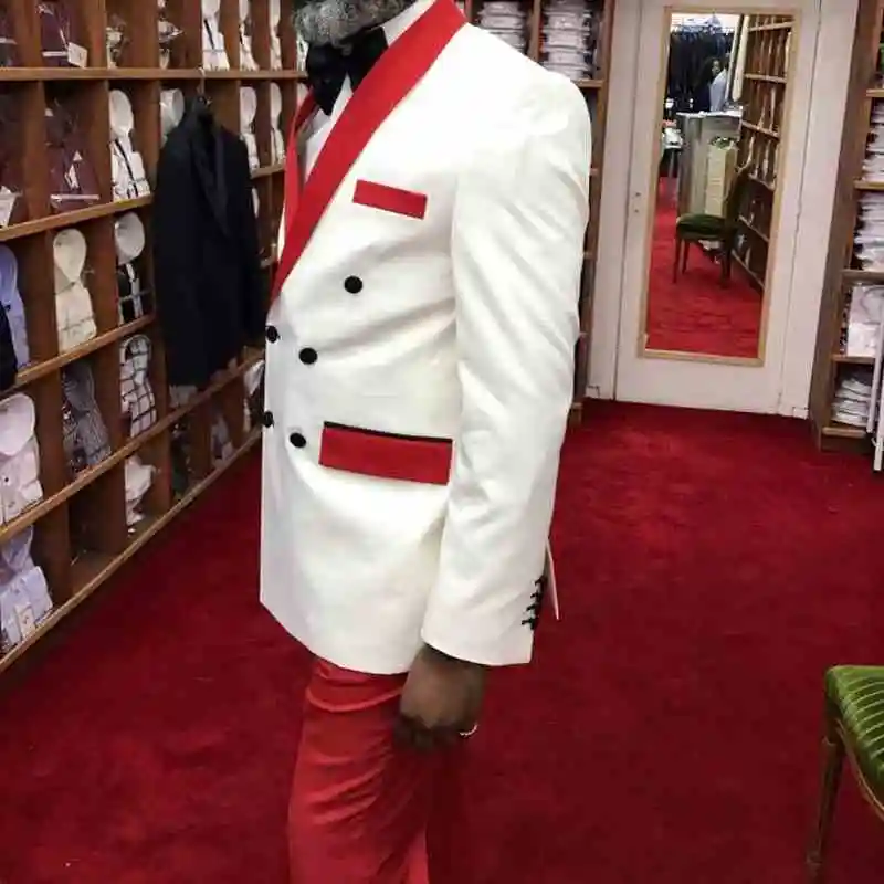 

Custom Made Groomsmen Groom Tuxedos Shawl Red Satin Lapel Men Suits 2 Pieces Wedding Best Man ( Jacket+Pants+Tie ) C613