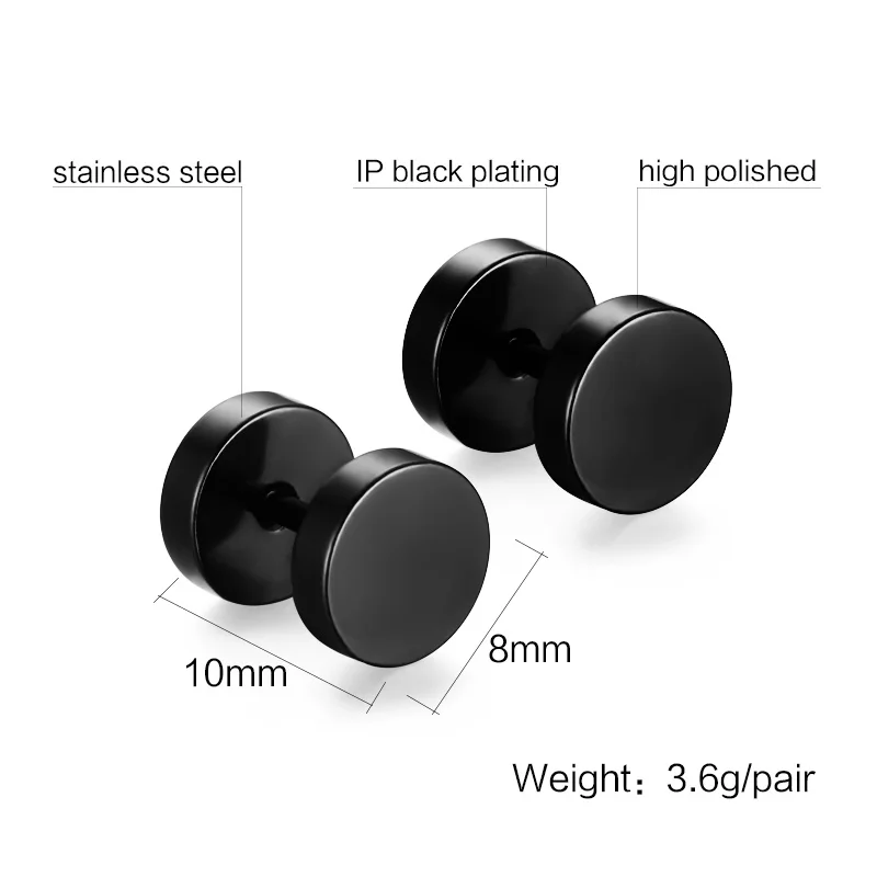 Vnox Punk Stud Earrings for Man Round Stainless Steel Small Earings for Male Boy