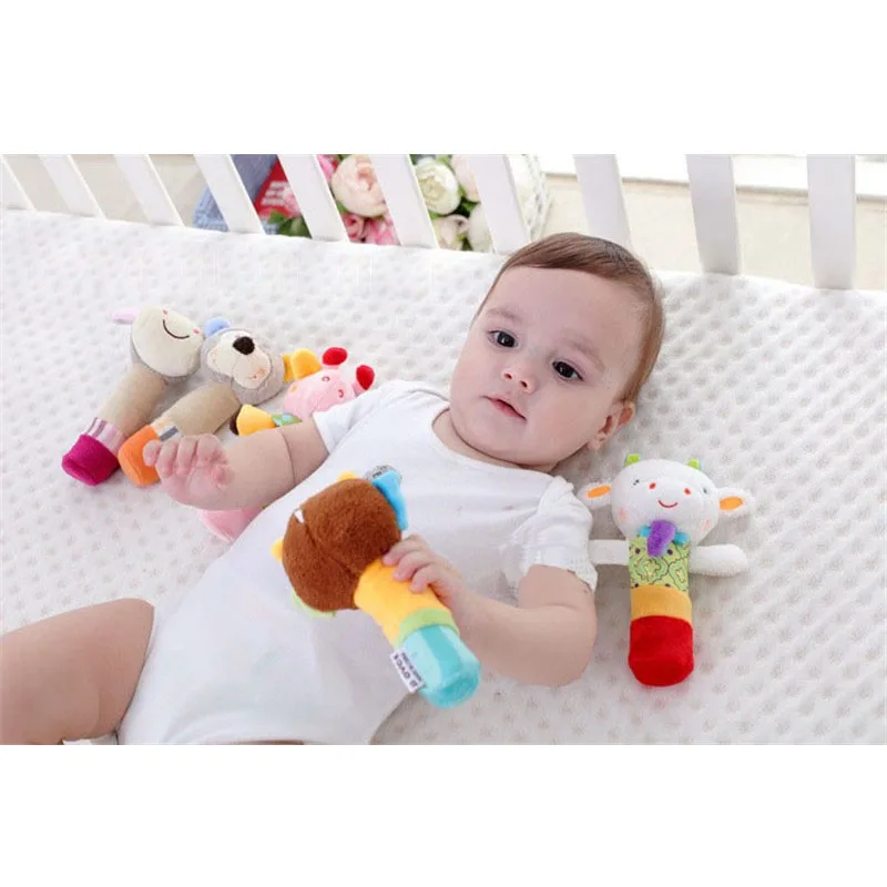 1pc Baby toy BIBI stick Cartoon Animal Sound Toys Rattle Baby Hand Puppet Plush Doll Stick bear sheep owl donkey deer