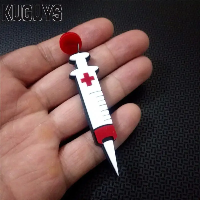 KUGUYS Acrylic Nurse Syringe Long Drop Earrings for Women Hyperbole Injector Jewelry Cosplay Accessories