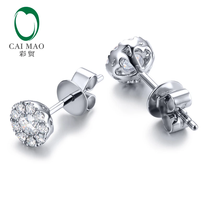 Caimao 14K Gold Natural 0.34ct H SI Halo Diamonds Earrings Studs Exquisite for Women