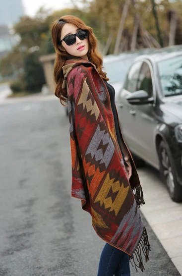 Bohemian Cape Poncho Shawl Scarf Tribal Fringe Hoodies Jacket Ethnic Warm Cardigans For Women 2021 new wool blankets cape shawl