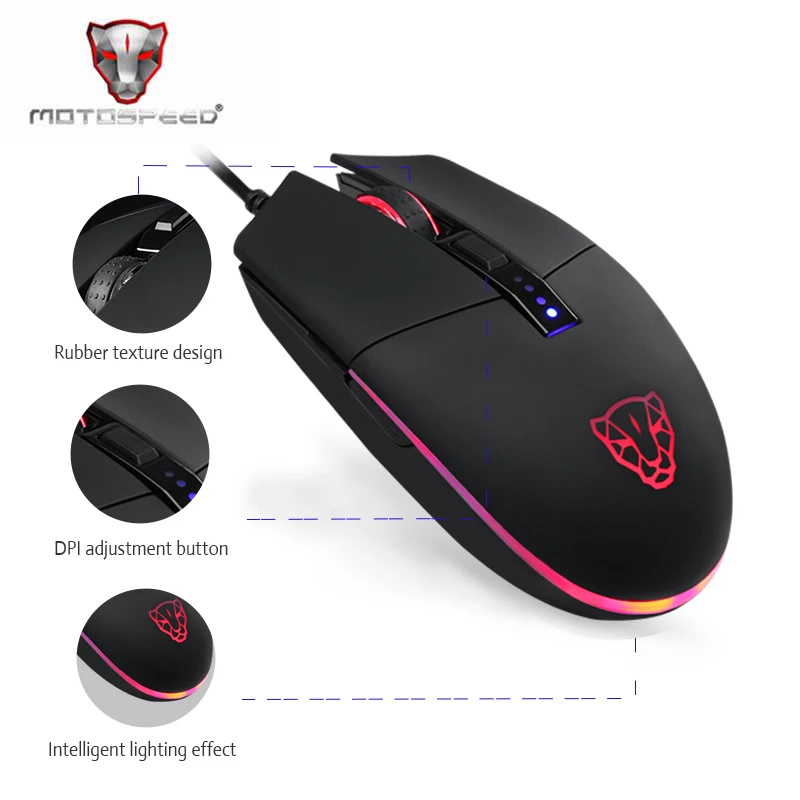 Motospeed V50 Wired Gaming Mouse RGB Cool Backlight Programmable Ergonomic Design Adjustment 4000 DPI Game Mouse For Official PC