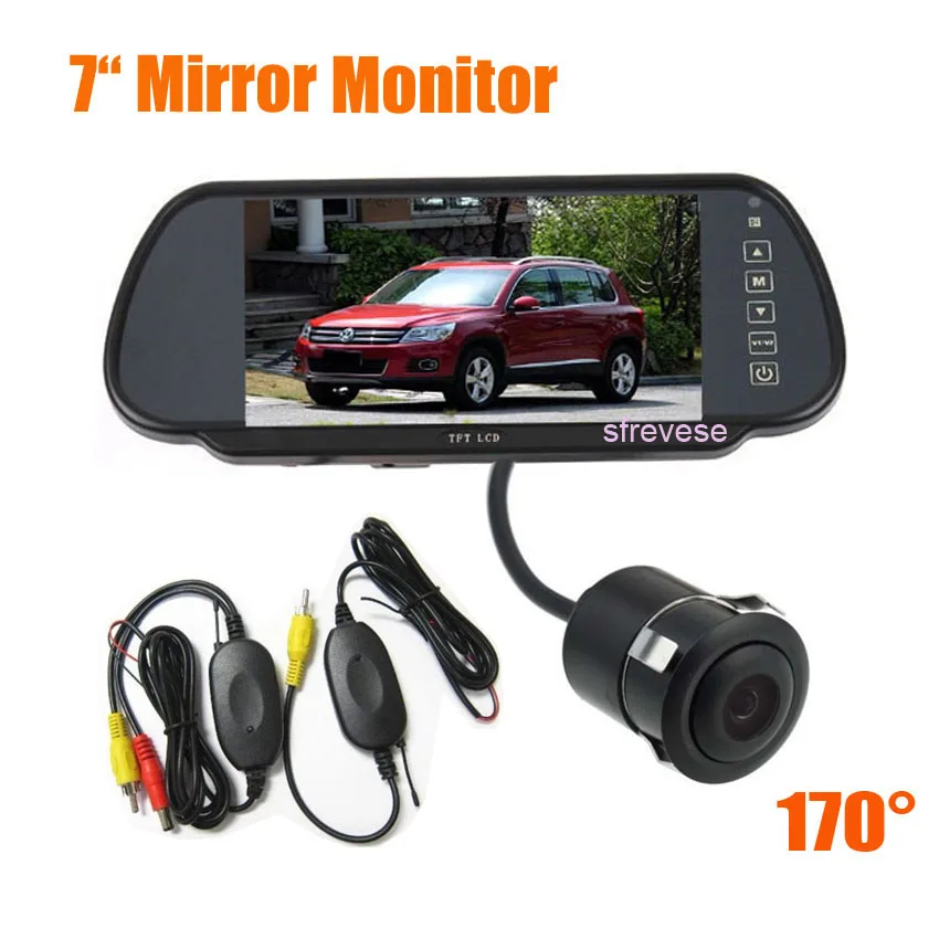 

Wireless Waterproof Mini Car Reversing Parking Backup Camera 170 Degree + 7" TFT LCD Mirror Monitor Car Rear View Kit System