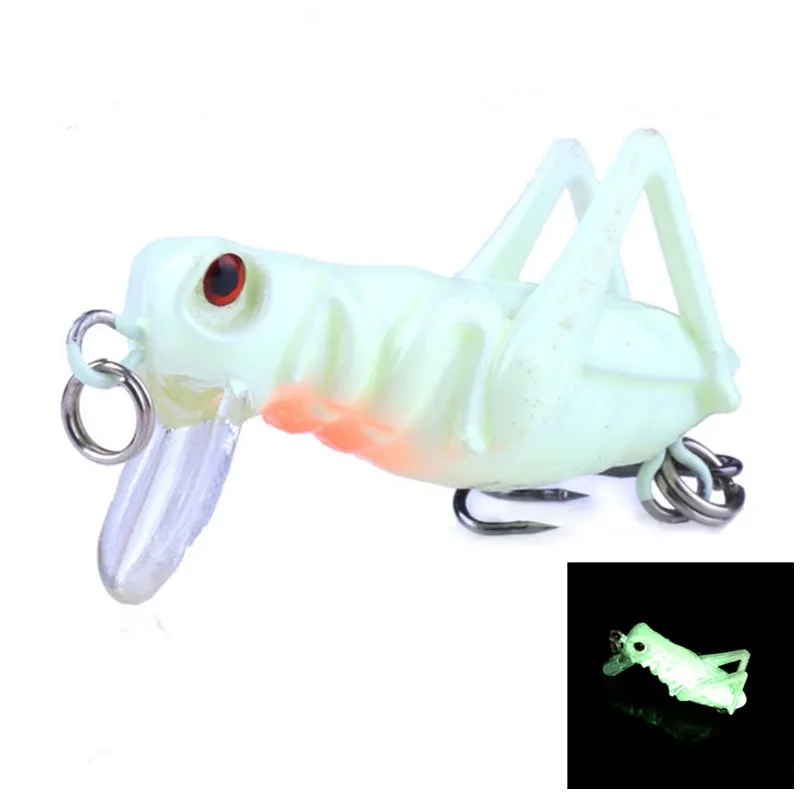 1Pcs 40mm 3g Grasshopper insects Fishing Lures Flying Jig Wobbler Hard Bait Lifelike Luminous Baits Bass Swimbait Pesca