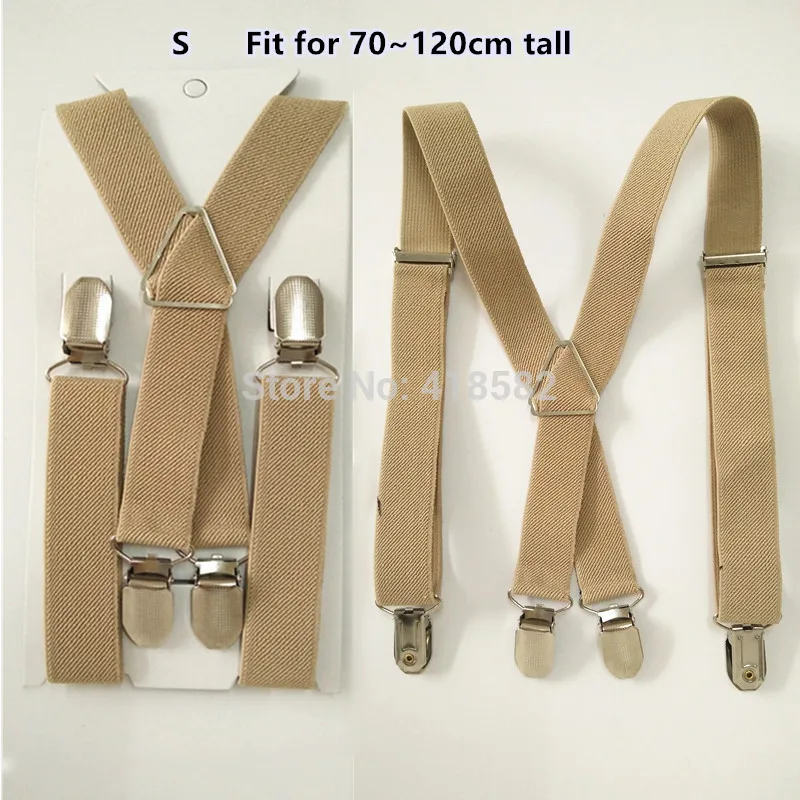 BD002-Light khaki tan braces 4 clips Men Suspenders 4 sizes for boys and girls men and women X-back suspenders