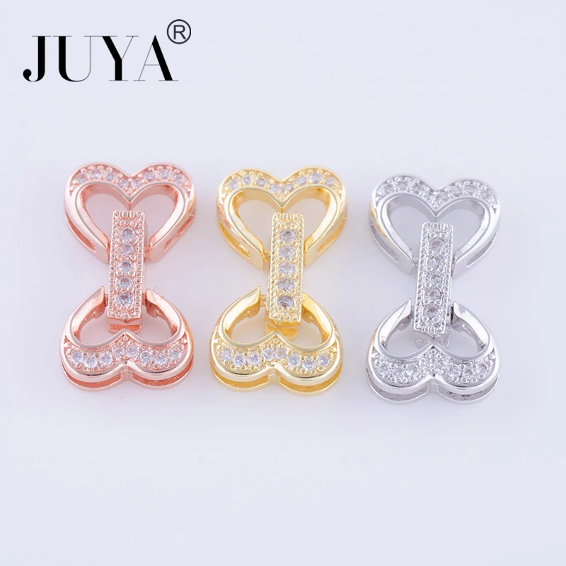 Jewelry Findings Components Micro Pave CZ Rhinestone Heart Clasps For DIY Making Pearl Bracelets Necklaces Accessories gift