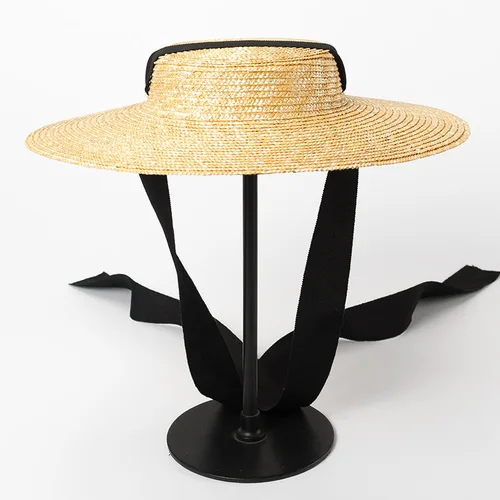 Imagen 2 del producto Sombrero de pescador de ala ancha, sombrero de paja de ala de 10cm y 15cm, sombrero plano para mujer, sombrero Derby de Kentucky de verano, lazo de cinta blanco y negro, sombrero para el sol, gorra de playa