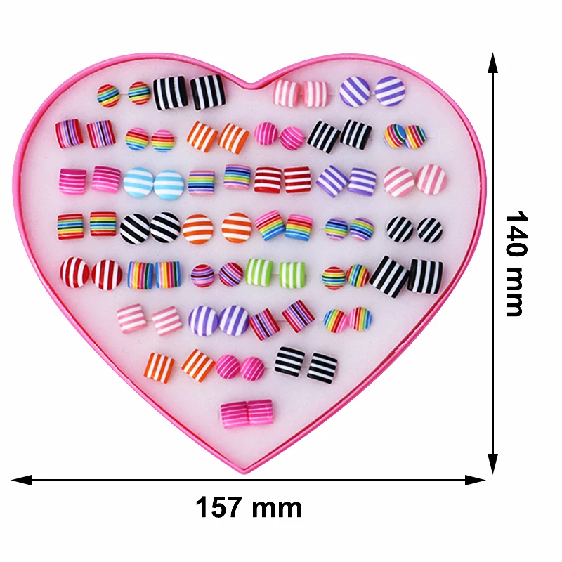 Korean Cute Heart Acrylic Flower Fruit Animal Stud Earrings Set Women Girl Party Valentine's Day Jewelry Gift Box 36 Pairs