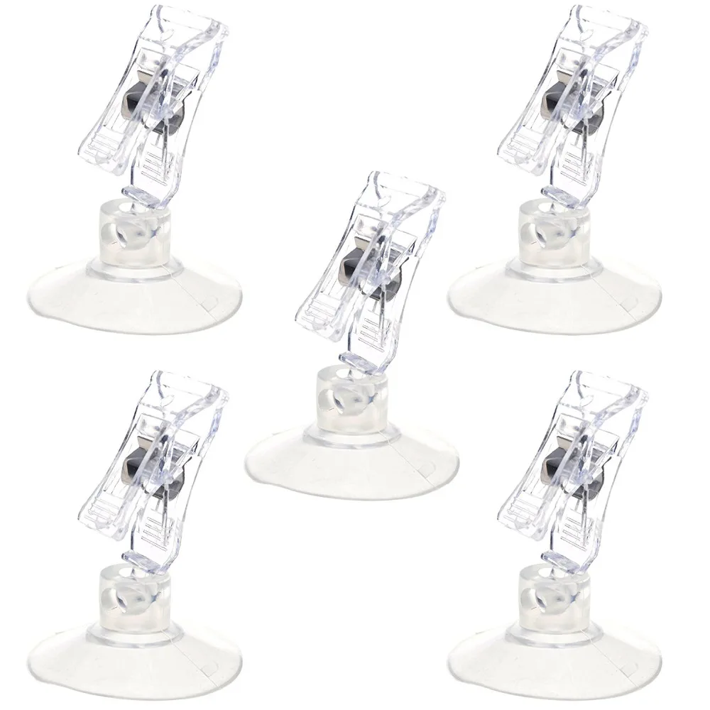 5pcs Clear Color Plastic Rotatable POP Merchandise Sign Display Clip Holder with Sucker