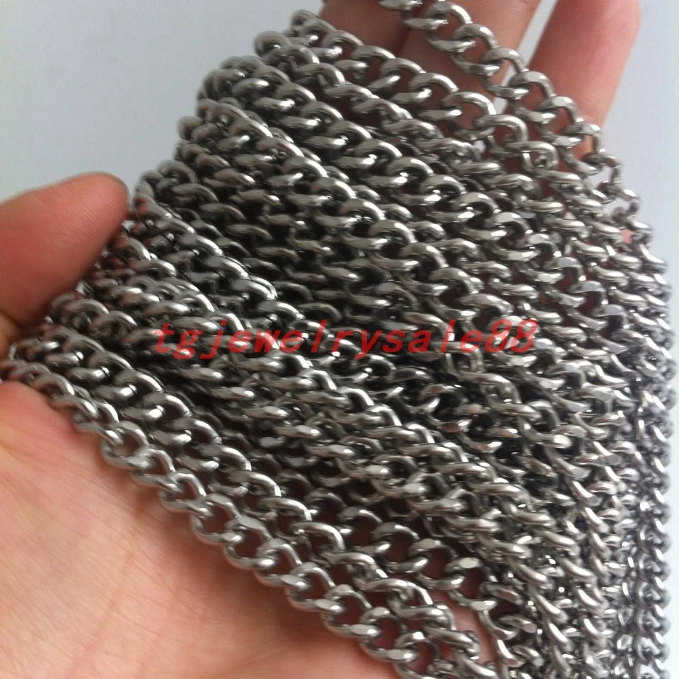 5/10M Wholesale In Bulk Silver Color Stainless Steel Cuban Curb Link Chain For Men's DIY Necklace No Fade Or Tarnish 6mm Wide