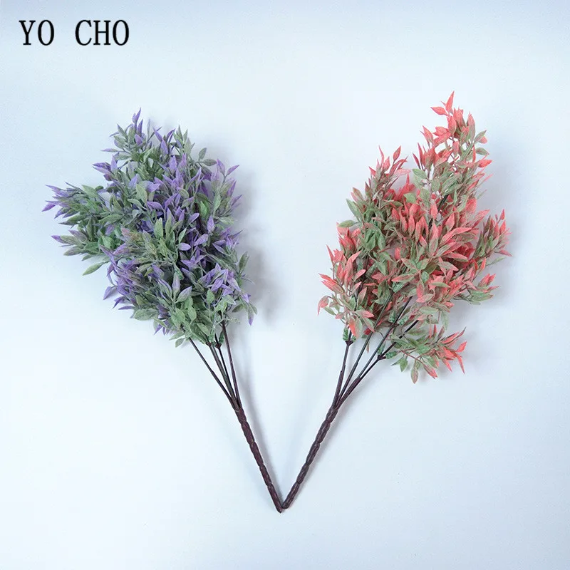 YO CHO Artificial Flowers 5forks 33CM Plastic Green Leaf Grass Plant for Home Garden Wedding Party Decorations Simulation Plants