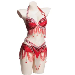 Strass Cintura per reggiseno di danza del ventre Donna Costumi di danza del ventre Abbigliamento per danza del ventre Vestito per ballerino del ventre Halter Reggiseno con catena in vita Set di cinture