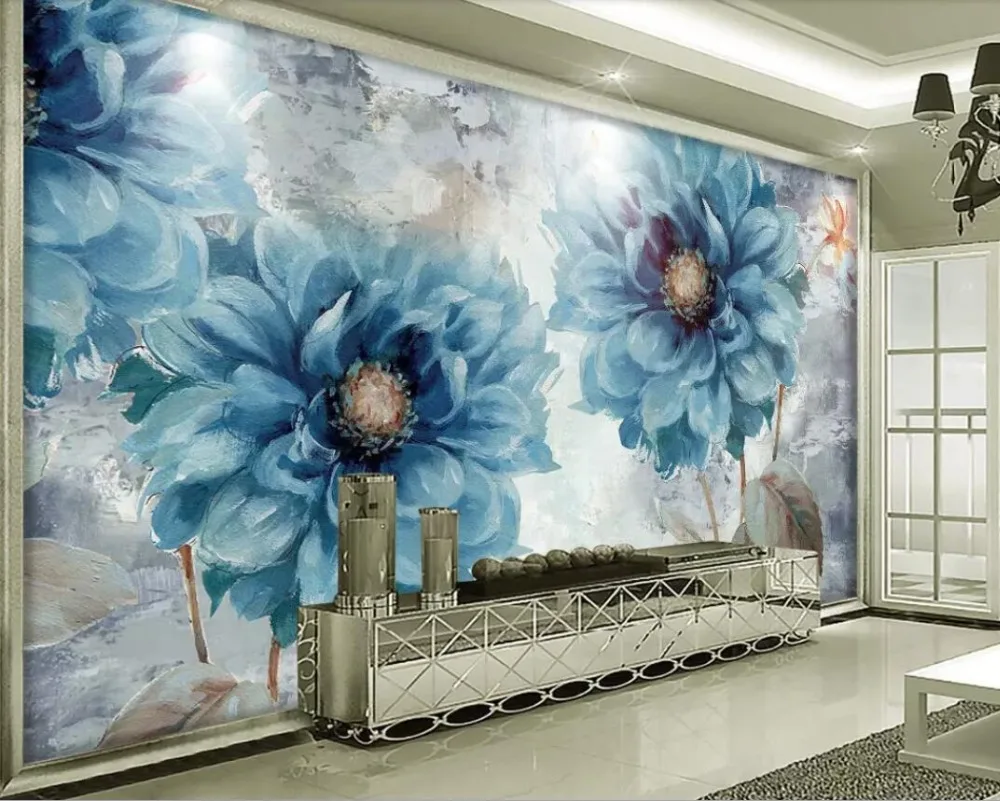 

European type restoring ancient ways canvas blue flower setting wall is contracted Europe type setting wall