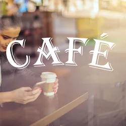 Large Cafe Sign Words  Coffee Shop Cafeteria Cafe Tea Room Window Wall Sticker Decal Vinyl Decor