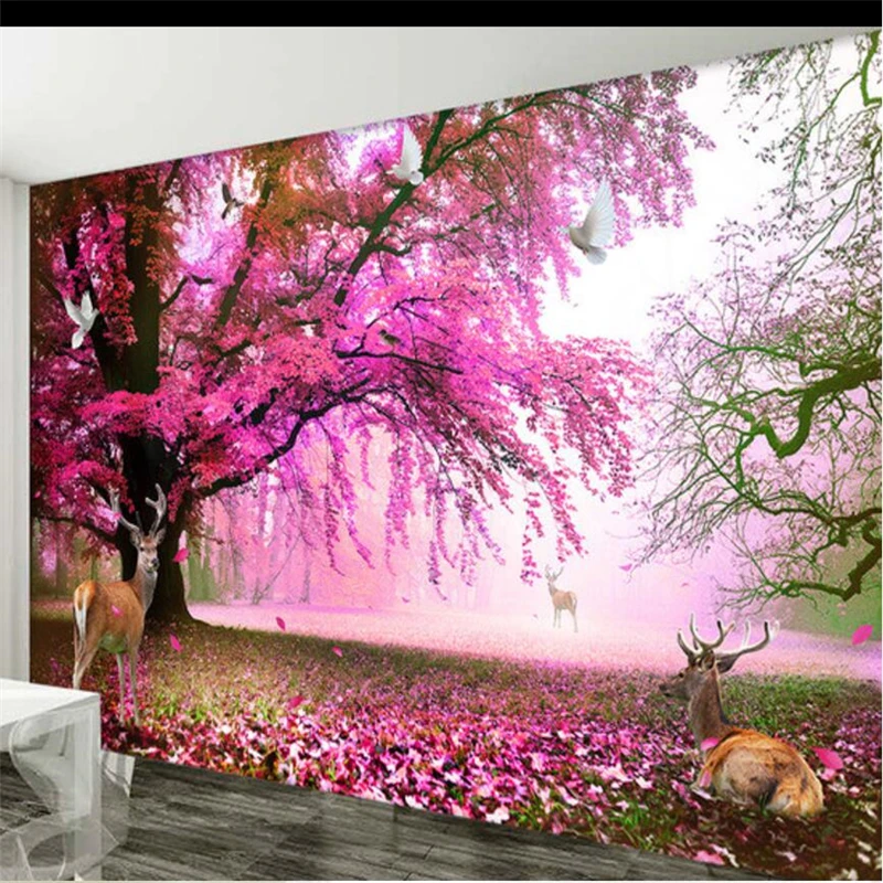 

wellyu papel de parede para quarto Custom wallpaper Fantastic cherry tree sika deer video background wall papel parede