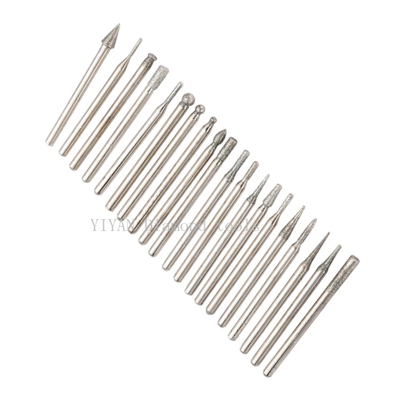 30Pcs เพชรบดติดตั้ง Point Bits Burrs เหมาะกับ Dremel เครื่องมือหมุน3Mm Shank Dia 45มม.ความยาว gratis Ongkir