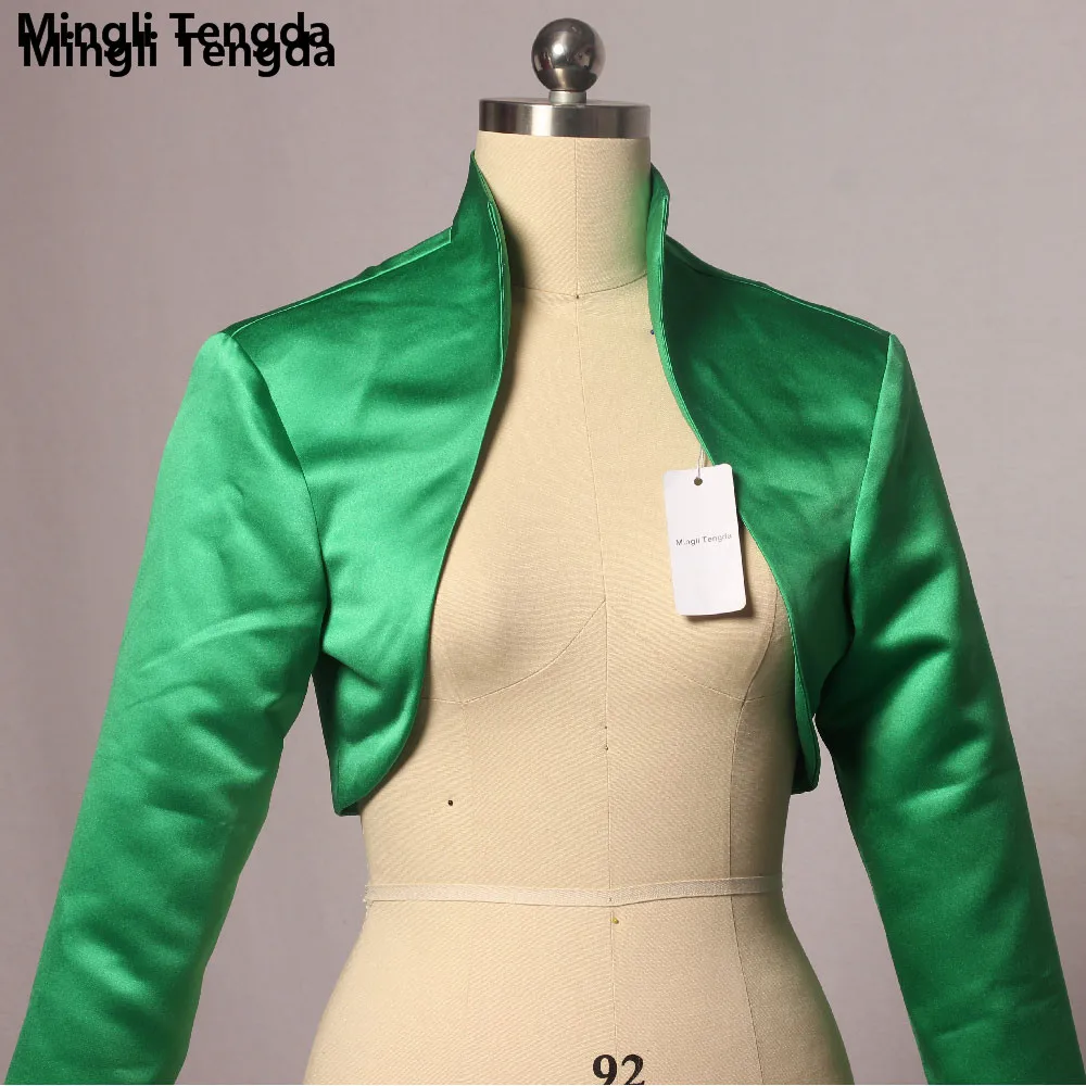 Mingli Tengda Stain Green Wedding Bolero okłady narzutka ślubna Cape Mariage długie rękawy Bolerko ślubne narzutka Bolerko Damskie