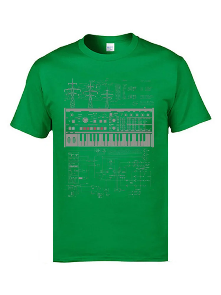 Electron Music Synthesizer Illustration T-Shirts For Men 100% Cotton Music Band Club Tops & Tees Electronic Keyboard AM T-shirts