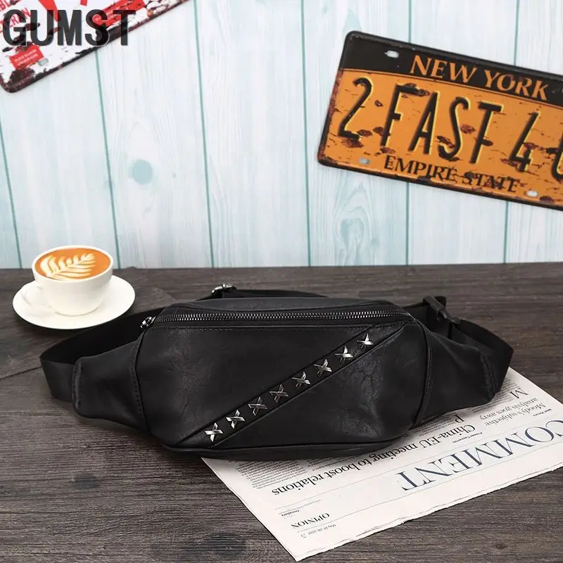 GUMST Waist Bag Brand Leather Belt Bag Men Handy Rivet Fanny Pack Black Waist Pack High end Crossbody Chest Bags