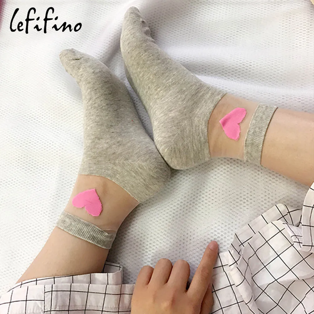 Sommer Nette Liebe Transparent Frauen Socken Komfortable Sexy Herz Muster Baumwolle Boden Mode Socken Weiche Weiße Socken Ne74230