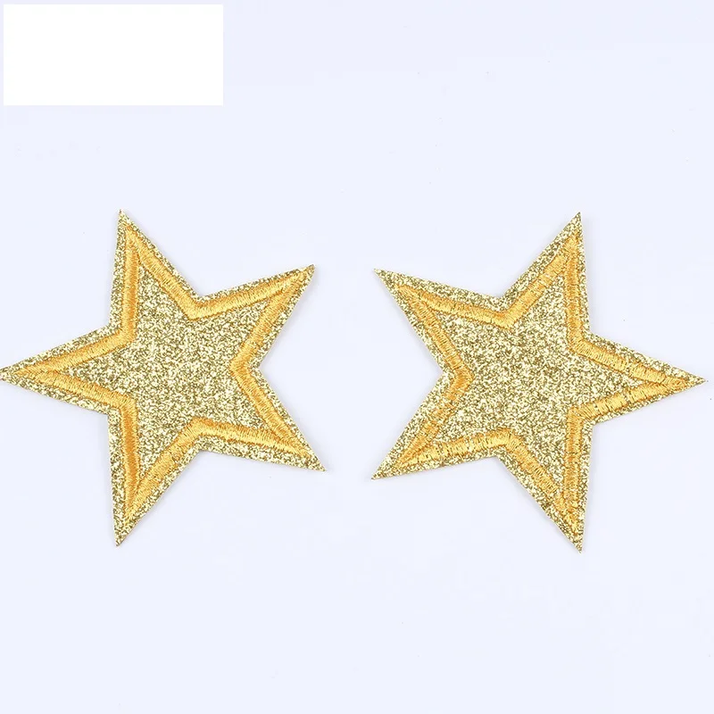 10pcs/lot 65mm Glitter Stars Embroidered Iron On Coat Jeans Shoes Appliques DIY Sew On Garments Bagde Sewing Star Stickers